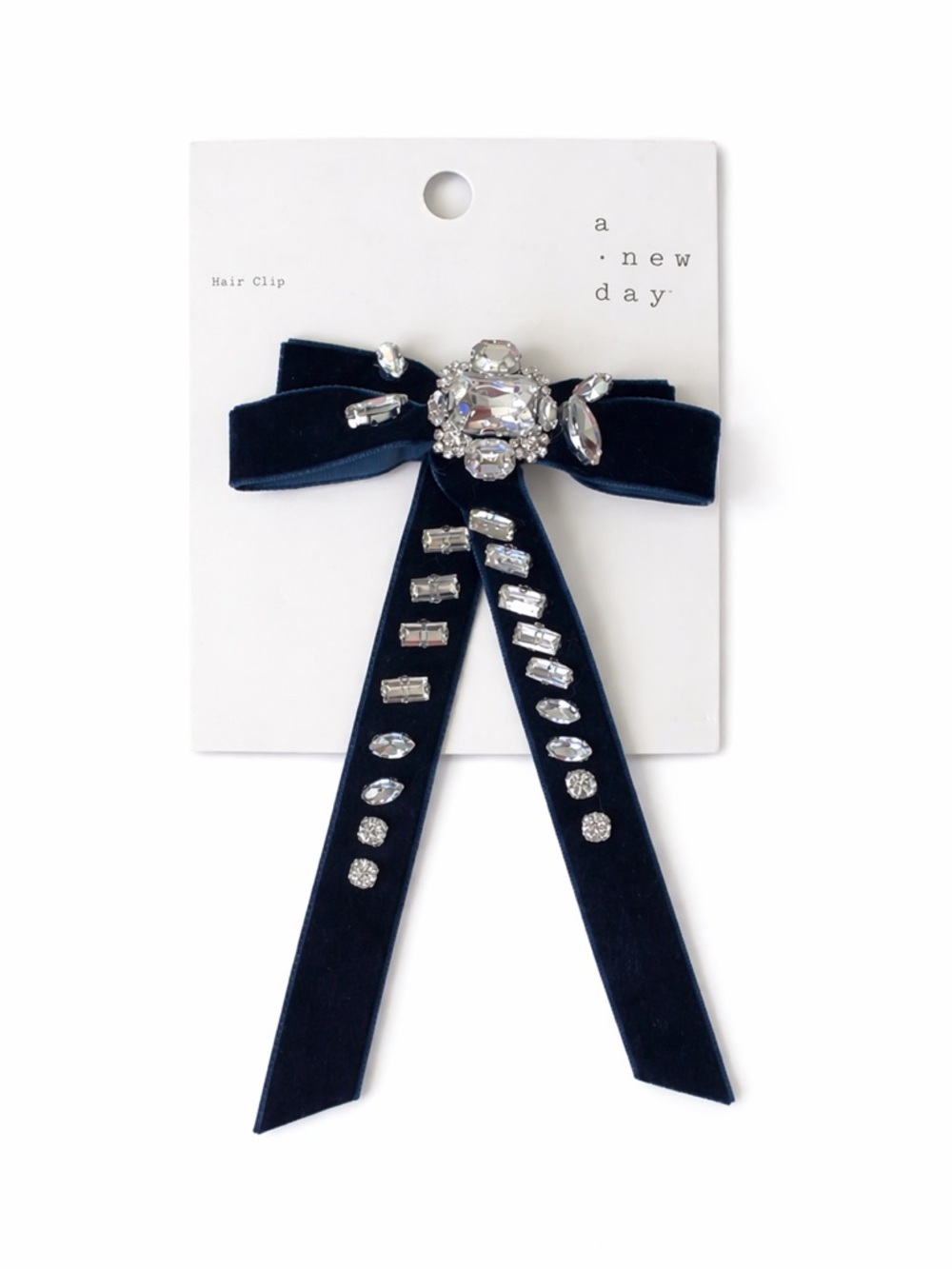 a new day Navy Velvet Bow Hair Clip with Clear Gem Embellishments